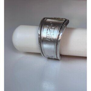 Handmade Antique Silver Plated Spoon Ring: Monogram “N” “Ancestral”, Size 10.5